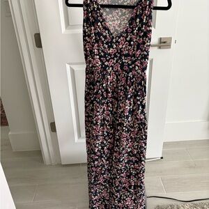 Jessica Simpson Navy Floral V-Neck Maxi Jumpsuit